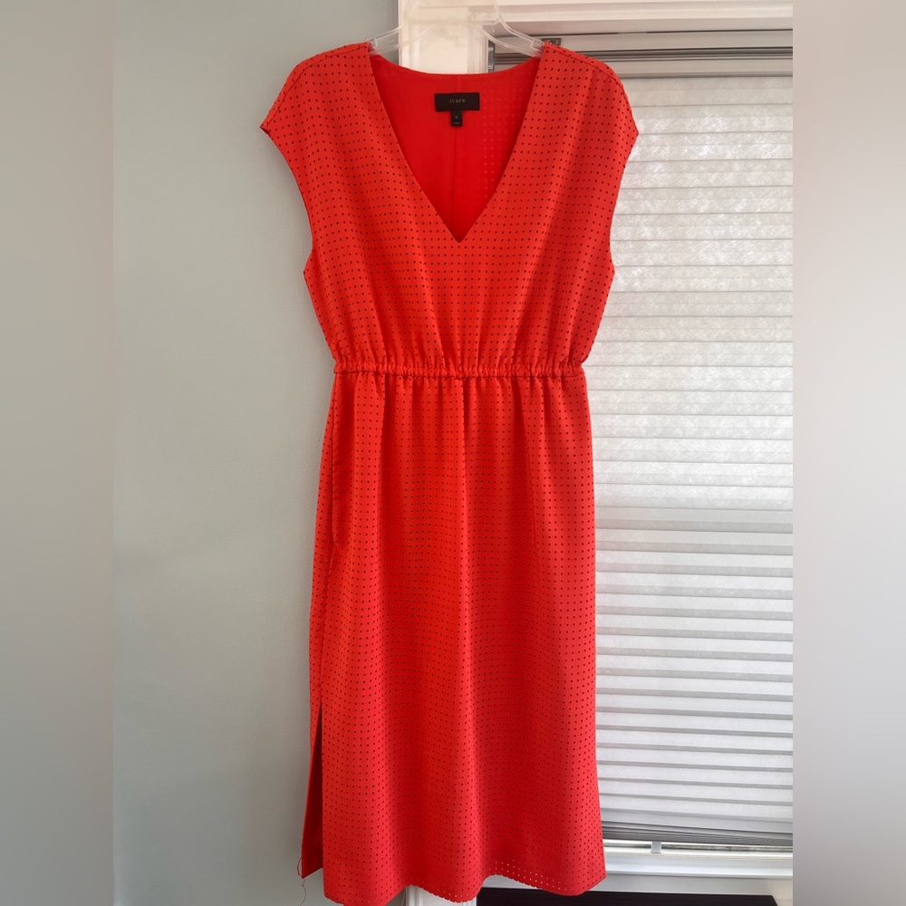 J.Crew Bright Coral Eyelet Midi Dress Sleeveless V Neck - Picture 1 of 5